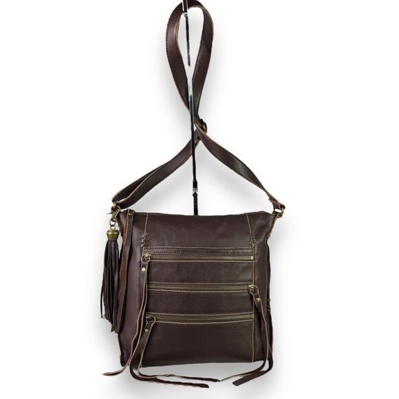 Lucky Brand Vintage Crossbody Hobo Shoulder Bag Tassels Brown Leather Western - Picture 13 of 14
